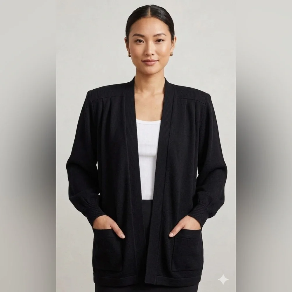 ST. John Basics Cardigan Oversized Sweater Black Santana Knit M By Marie Gray